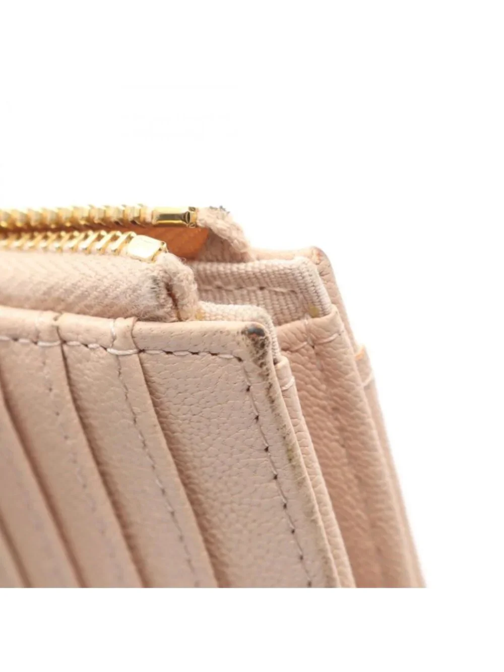 Chanel Coin Purse CC Logo Zip Card Case Pink Beige Leather Quilted Fragment